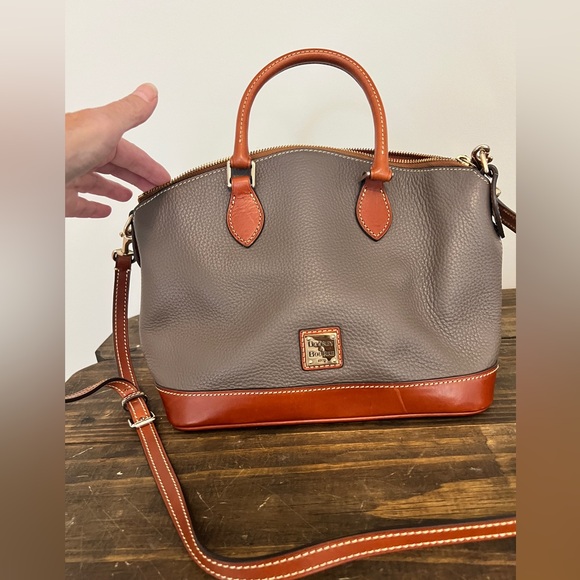Dooney & Bourke Handbags - Dooney & Bourke Darcy Satchel. Elephant/Grey/Mushroom and Brown Leather Bag